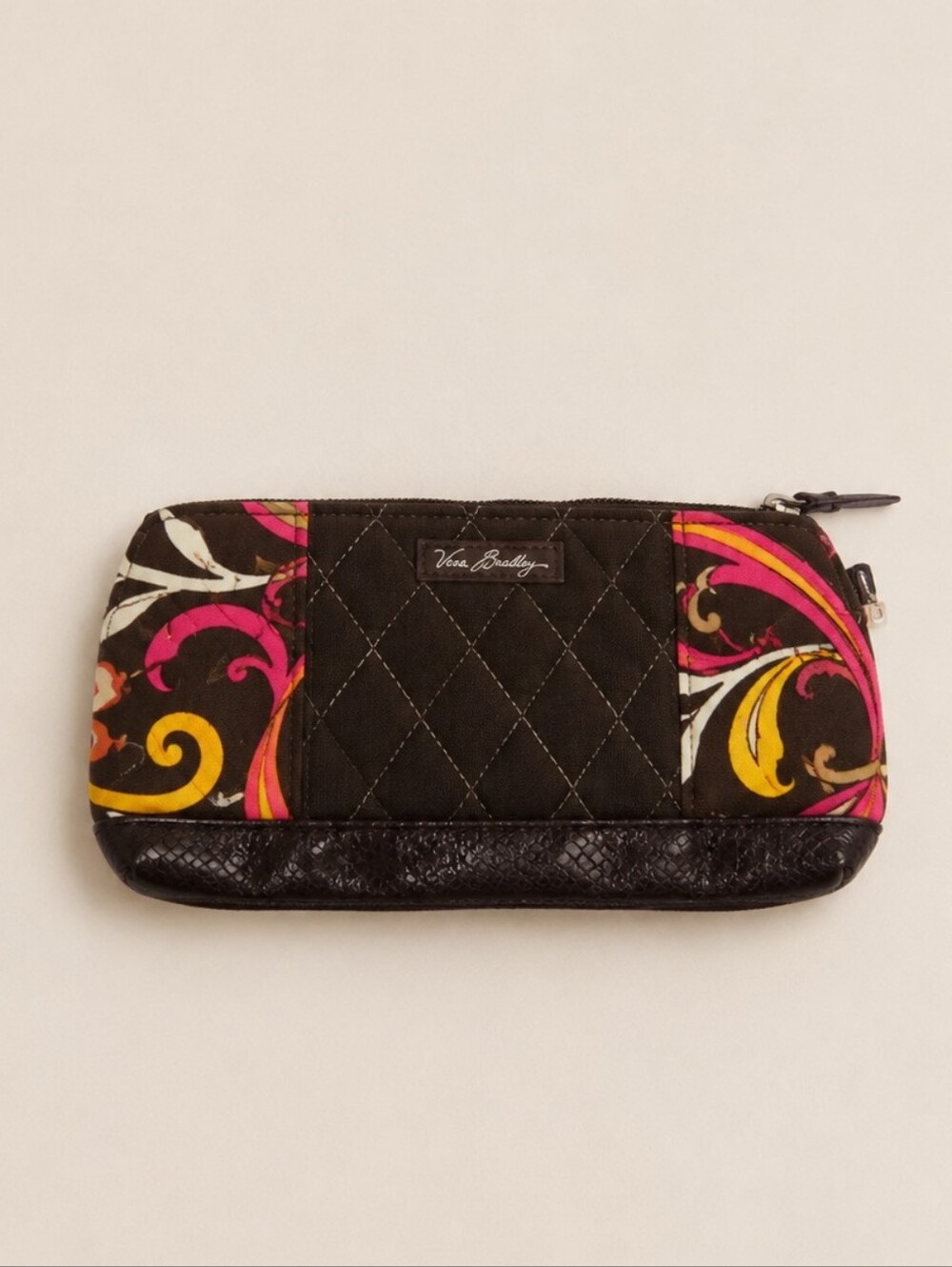 Vera‎ Bradley Quilted Pouch/Wristlet/ Clutch (Strap Missing) Brown Pink Print